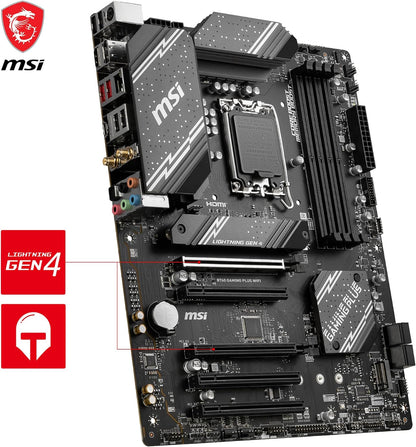 MSI B760 GAMING PLUS WIFI Motherboard, ATX - Supports Intel 12th & 13th Gen Core Processors, LGA 1700 - DDR5 Memory Boost 6800+MHz/OC, 2 x PCIe 4.0 x16, 2 x M.2 Gen4, 2.5G LAN, Wi-Fi 6E