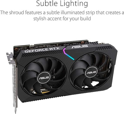 ASUS Dual NVIDIA GeForce RTX 3050 OC Edition Gaming Graphics Card - PCIe 4.0, 8GB GDDR6 Memory, HDMI 2.1, DisplayPort 1.4a, 2-Slot Design, Axial-tech Fan Design, 0dB Technology, Steel Bracket