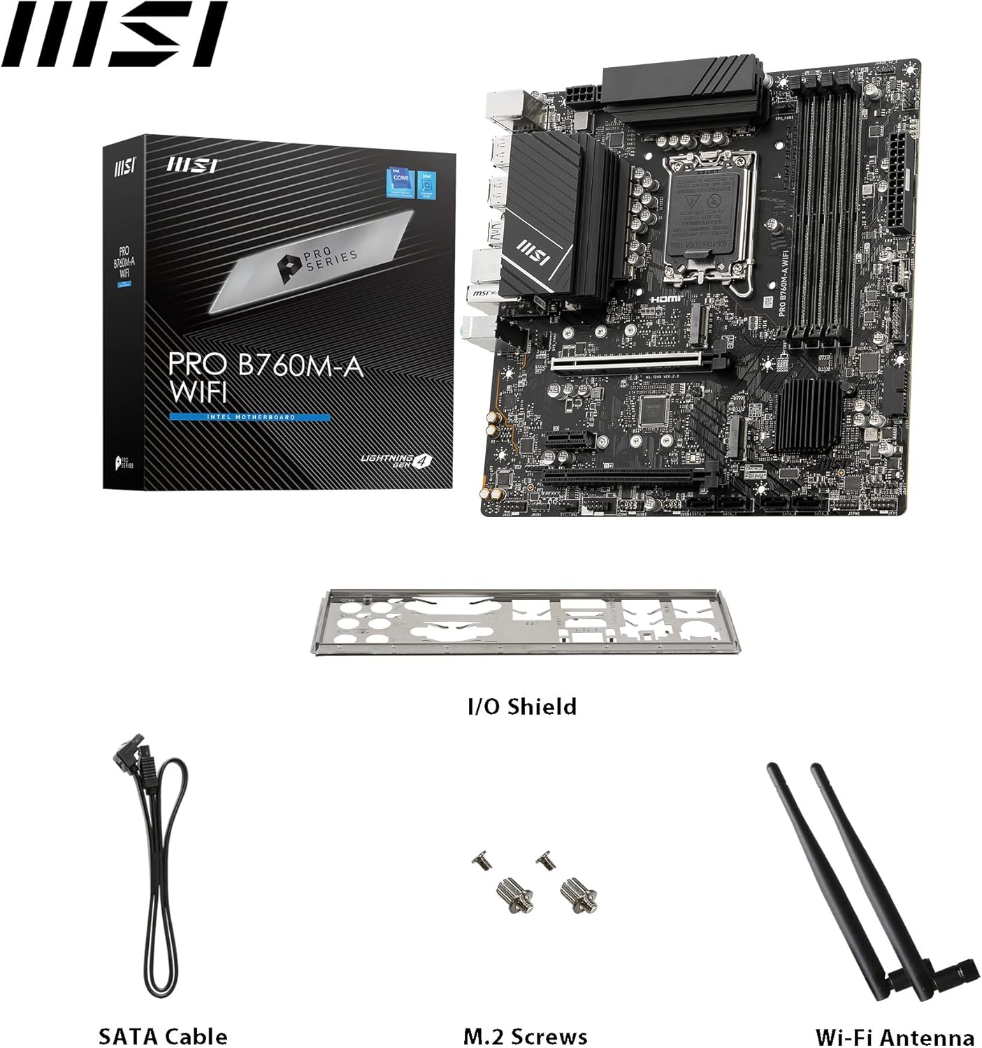 MSI PRO B760M-A WiFi Gaming ProSeries Motherboard, Supports 12th/13th Gen Intel Processors, LGA 1700, Micro-ATX, Wi-Fi 6E, DDR4 - Black - T