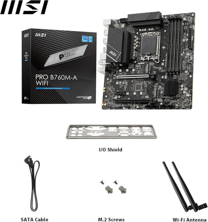 MSI PRO B760M-A WiFi Gaming ProSeries Motherboard, Supports 12th/13th Gen Intel Processors, LGA 1700, Micro-ATX, Wi-Fi 6E, DDR4 - Black - T