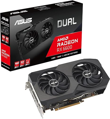 ASUS Dual RX 6600 8GB GDDR6 AMD Radeon Gaming Graphics Card (AMD RDNA 2, PCIe 4.0, 8GB GDDR6 memory, HDMI 2.1, DisplayPort 1.4a, Axial-tech fan design, 0dB technology)