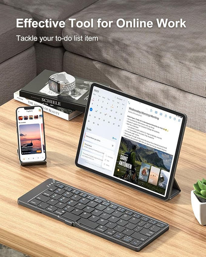 Foldable Bluetooth Keyboard, Portable Wireless Folding Keyboard (BT5.1 x 3), Pocket-Sized & Ultra-Slim, USB-C Rechargeable for iOS, Android, Windows Mac OS Laptop Tablet Smartphone, Black