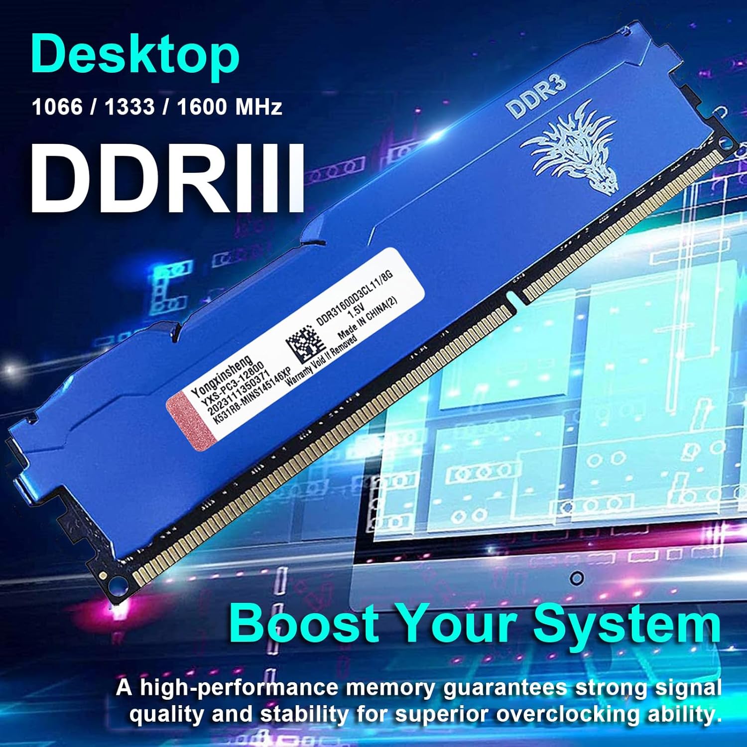 DDR3 16GB Kit (8GBx2) Desktop RAM 1600MHz PC3-12800 UDIMM Non-ECC Unbuffered 1.5V 2Rx8 Dual Rank 240 Pin CL11 PC Computer Memory Upgrade Module (Blue) - T