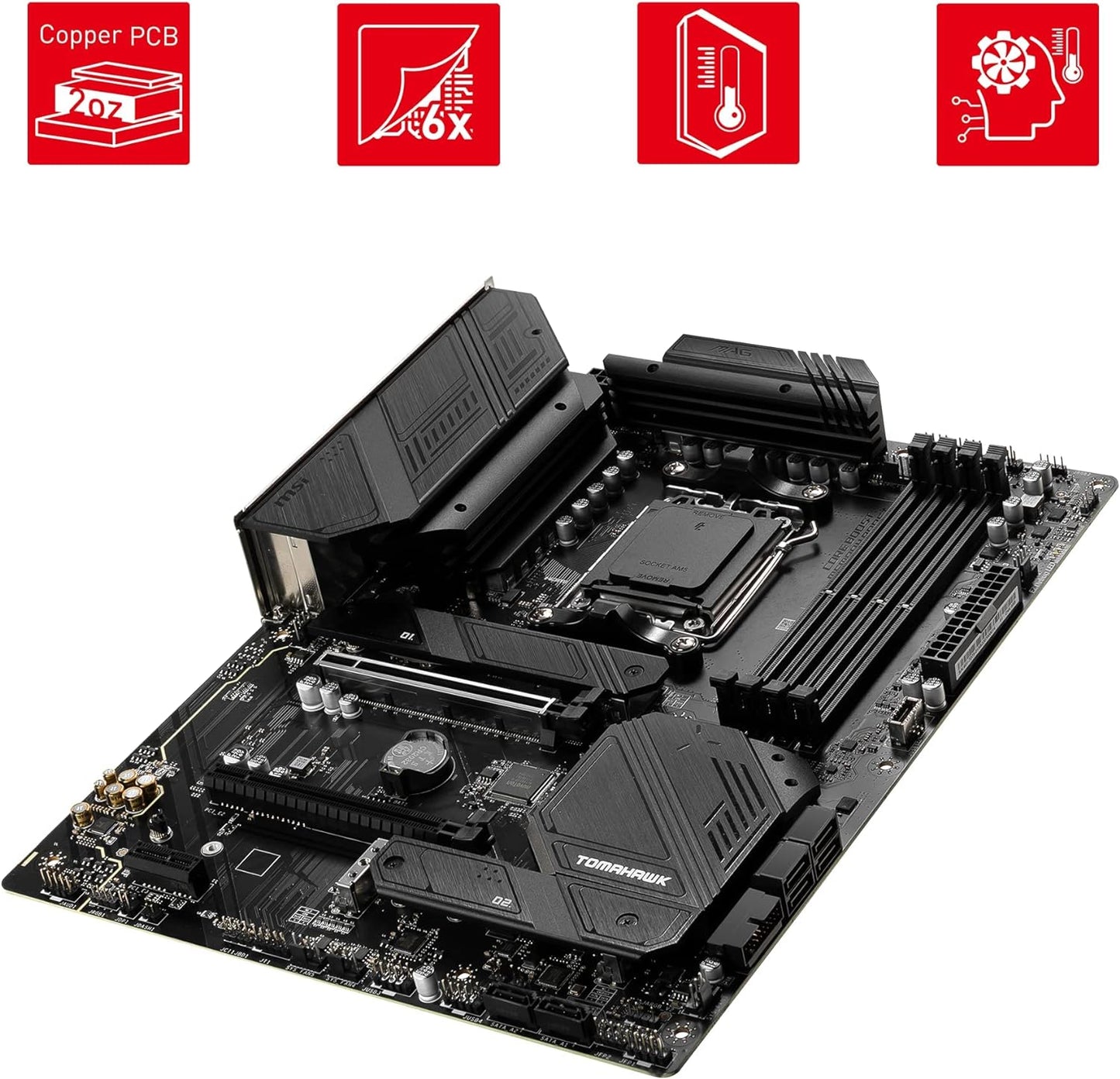 MSI MPG B650 Tomahawk WiFi Motherboard, ATX - Supports AMD Ryzen 7000 Series Processors, AM5-14 Duet Rail 80A VRM, DDR5 Memory Boost 6400+MHz/OC, 2 x PCIe 4.0 x16, 3X M.2 Gen4, Wi-Fi 6E