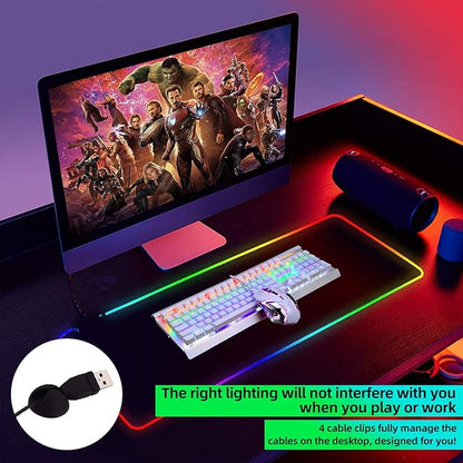 Rgb Gaming Mouse Pad Extended, Zamia Glorious Gaming Mousepad Led With 4 Cable Clips,14 Lighting Modes Computer Keyboard Mousepads, Usb Mouse Mat For Keyboard Mouse,31.5X12In,Black