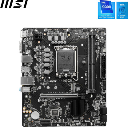 MSI PRO B760M-E Motherboard, Micro-ATX - Supports Intel 12th & 13th Gen Core Processors, LGA 1700 - DDR5 Memory Boost 5600MHz, PCIe 4.0 x16 Slot, M.2 Gen4 Slot