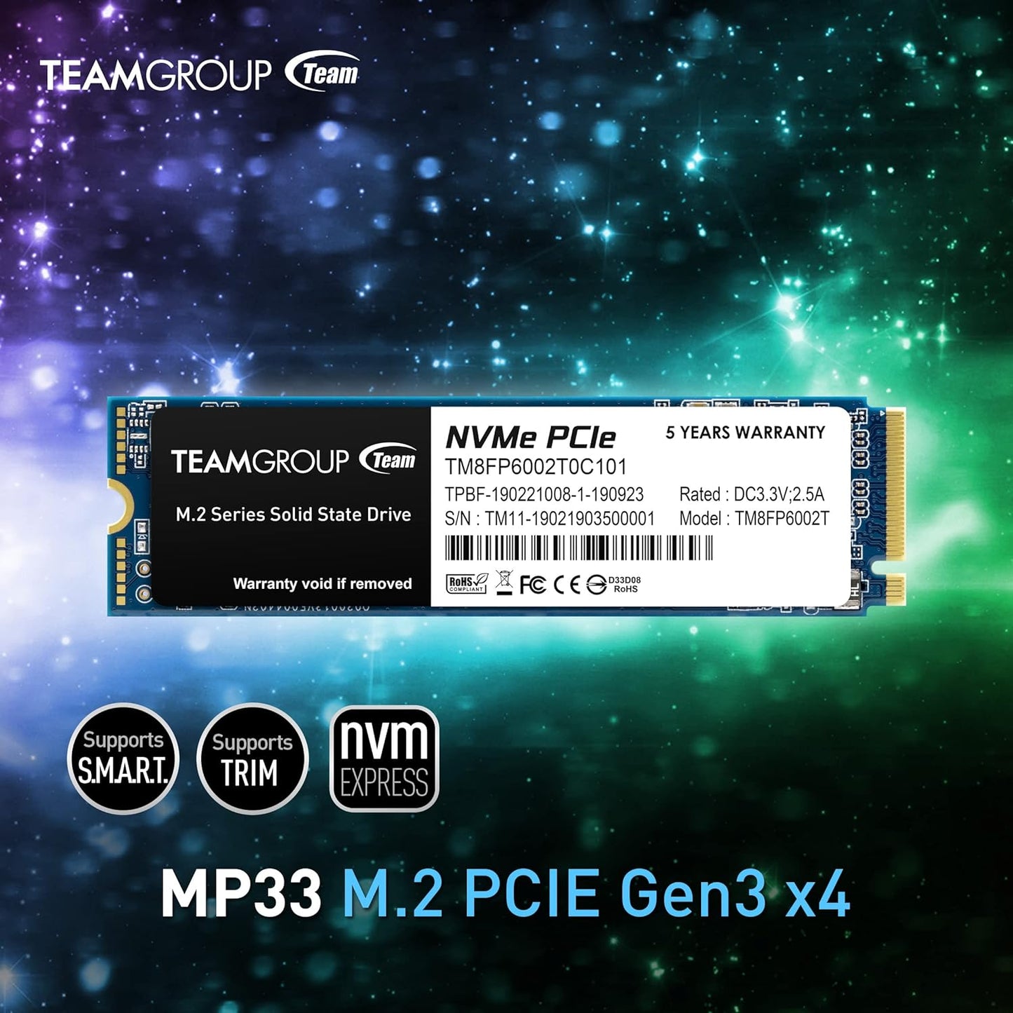 TEAMGROUP MP33 256GB 3D NAND NVMe PCIe M.2 SSD - TM8FP6256G0C101