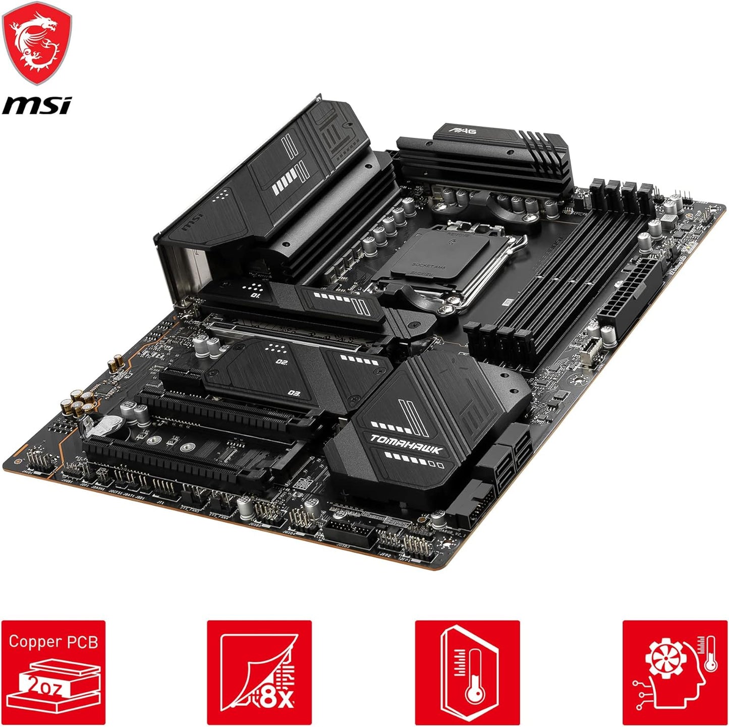 MSI MAG X670E TOMAHAWK WIFI Motherboard, ATX - Supports AMD Ryzen 7000 Series Processors, AM5-80A SPS VRM, DDR5 Memory Boost 6600+MHz/OC, PCIe 5.0 x16, M.2 Gen5, Wi-Fi 6E