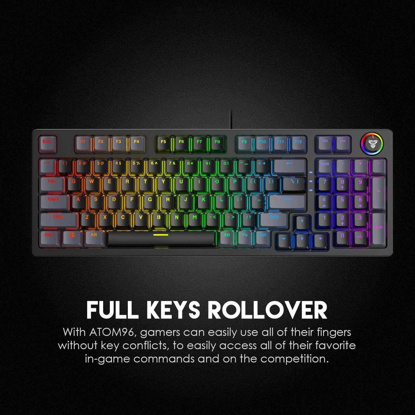 FANTECH ATOM96 MK890 Full Gaming Keyboard RGB Mechanical - RED Switch - Double Injection Keycaps - 10 Lighting Effects - Full Keys Anti-Ghosting - Dedicated Volume Knob | Gray