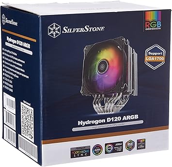 SilverStone Hydrogon D120 ARGB, Dual tower CPU cooler with 6 heat-pipes and dual 120mm ARGB fans, PWM, Intel LGA 1700, AMD AM4, SST-HYD120-ARGB