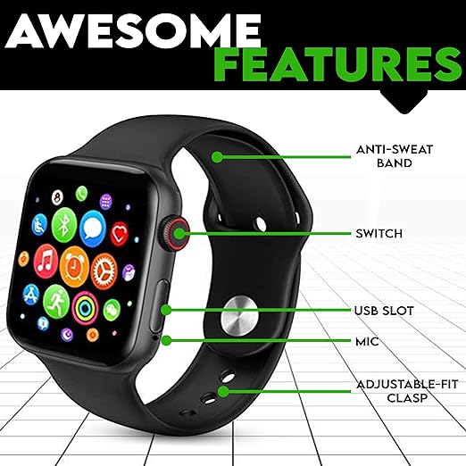 Value Smash Full Screen Bluetooth Heart Rate Monitor Smartwatch Compatible with Apple iOS Android Phone (Black)