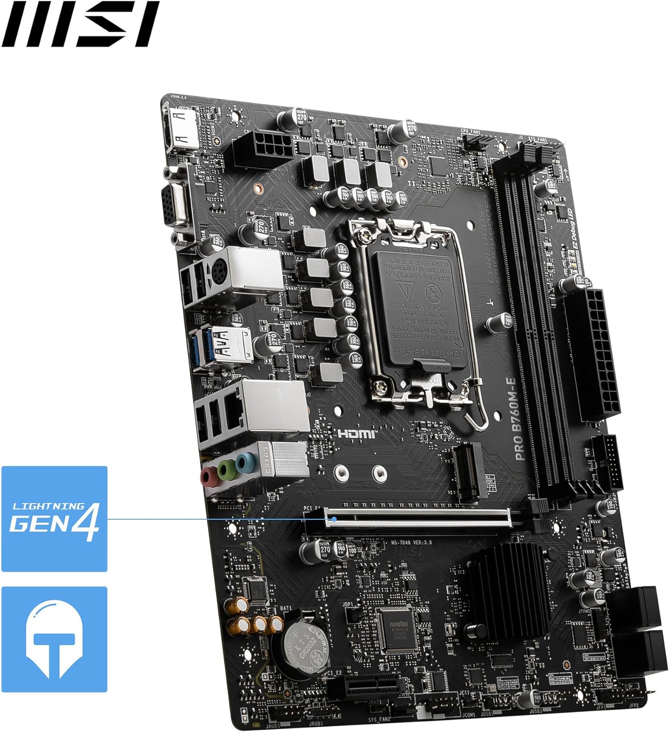 MSI PRO B760M-E Motherboard, Micro-ATX - Supports Intel 12th & 13th Gen Core Processors, LGA 1700 - DDR5 Memory Boost 5600MHz, PCIe 4.0 x16 Slot, M.2 Gen4 Slot