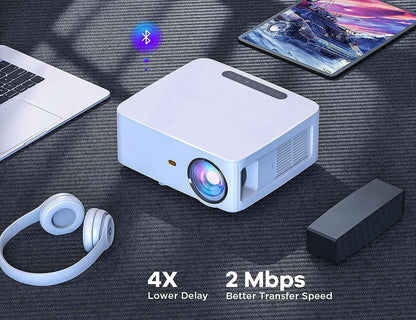 Full HD 1080P Bluetooth Projector, 2.4+5G WiFi Portable Projector Support 4K, 8000 Lumens, 10000: 1 contrast, 50% Zoom for Outdoor, Smartphone, Home Cinema, Movie, TV Stick, HDMI, USB