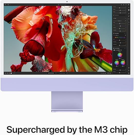 Apple 2023 iMac All-in-One Desktop Computer with M3 chip: 8-core CPU, 10-core GPU, 24-inch Retina Display, 256GB SSD Storage. Works with iPhone/iPad; Purple With AppleCare+ (3 Years)