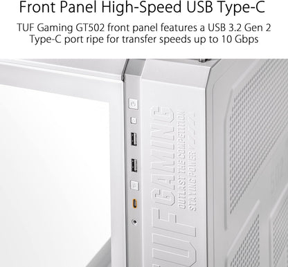 ASUS TUF Gaming GT502 White ATX Mid-Tower Computer Case,Front Panel RGB Button,USB 3.2 Type-C,2x USB 3.0 Ports,Tool-free Side Panel,ARGB Hub, 360mm and 280mm Radiator compatible, Fabric Handle on top. - T