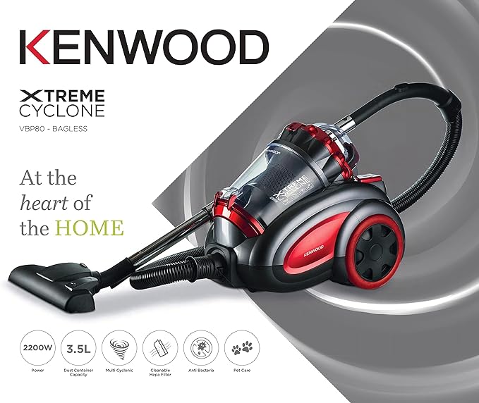 Kenwood Extreme Cyclon Vacuum Cleaner 3.5L 2200W Red Grey - VBP80 (International Warranty)