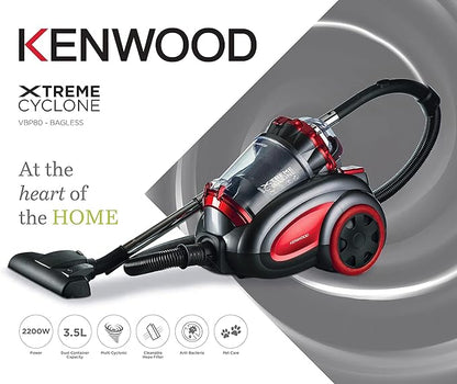 Kenwood Extreme Cyclon Vacuum Cleaner 3.5L 2200W Red Grey - VBP80 (International Warranty)