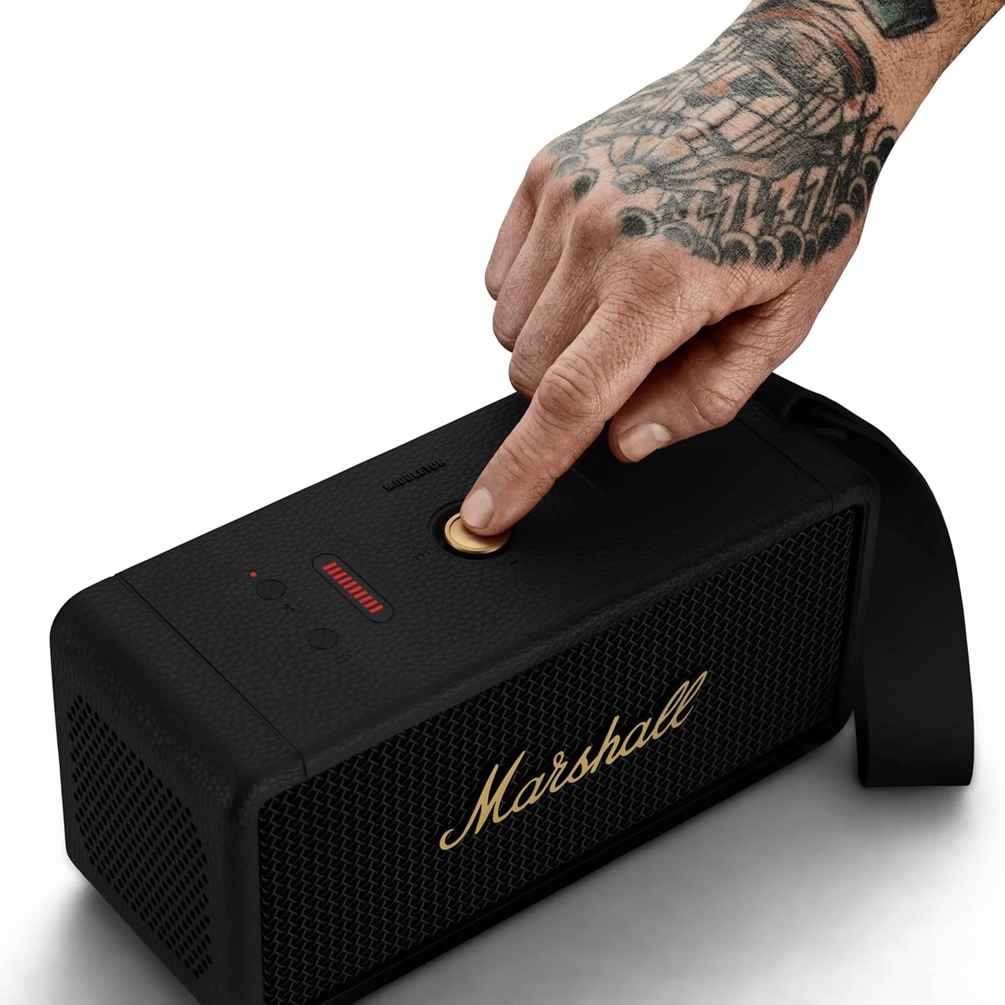 Marshall Middleton Wireless Portable Bluetooth Speaker, Over 20 Hours Portable Playtime, Waterproof IP67 - Black & Brass - T