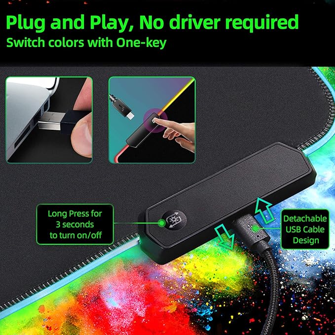 Rgb Gaming Mouse Pad Extended, Zamia Glorious Gaming Mousepad Led With 4 Cable Clips,14 Lighting Modes Computer Keyboard Mousepads, Usb Mouse Mat For Keyboard Mouse,31.5X12In,Black