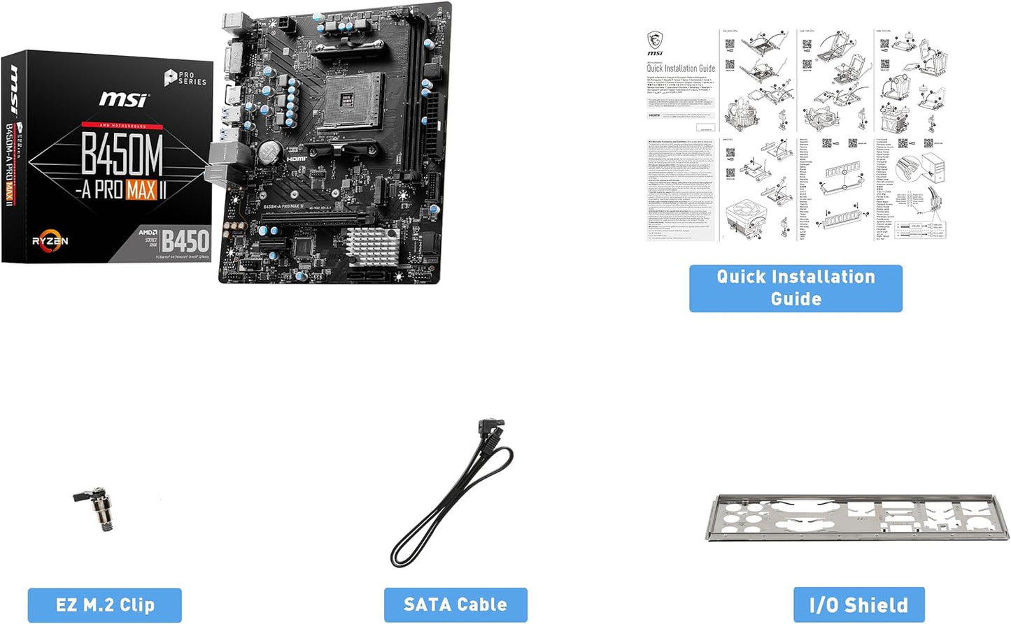 MSI B450M-A PRO MAX II ProSeries Motherboard (mATX, Supports AMD 5000/4000/3000/2000/1000 Series AM4 Processors, M.2, SATA 6G, USB 3.2 Gen 1, DDR4, HDMI/DVI, 2.5Gbps LAN)