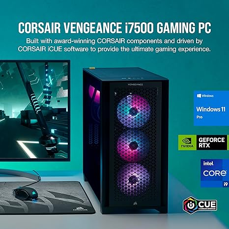 Corsair Vengeance i7500 Series Gaming PC - Liquid Cooled Intel Core i5 14600KF CPU - NVIDIA GeForce RTX 4060 GPU - 32GB Vengeance RGB DDR5 Memory - 1TB M.2 SSD - Black