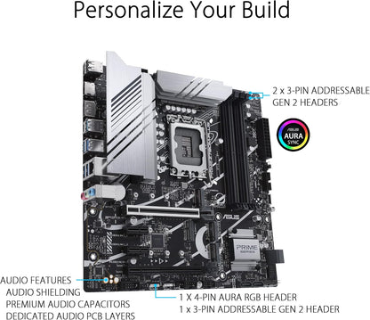 ASUS Prime Z790M-Plus LGA 1700(Intel 14th,12th&13th Gen) microATX motherboard (PCIe 5.0,3xM.2 slots,10+1 DrMOS,DDR5,1 Gb LAN, DP,USB 3.2 Gen2 Type-C,front USB3.2 Gen 1 TypeC, Thunderbolt(USB4)support)