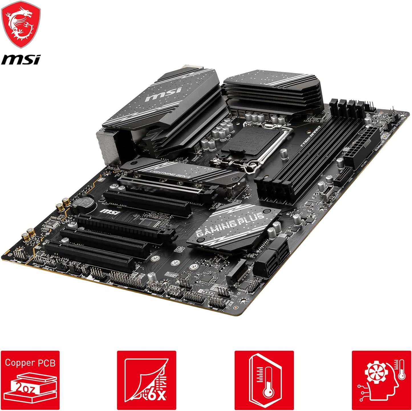 MSI B760 GAMING PLUS WIFI Motherboard, ATX - Supports Intel 12th & 13th Gen Core Processors, LGA 1700 - DDR5 Memory Boost 6800+MHz/OC, 2 x PCIe 4.0 x16, 2 x M.2 Gen4, 2.5G LAN, Wi-Fi 6E