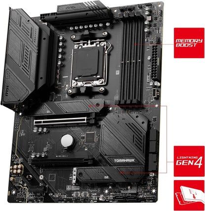 MSI MPG B650 Tomahawk WiFi Motherboard, ATX - Supports AMD Ryzen 7000 Series Processors, AM5-14 Duet Rail 80A VRM, DDR5 Memory Boost 6400+MHz/OC, 2 x PCIe 4.0 x16, 3X M.2 Gen4, Wi-Fi 6E