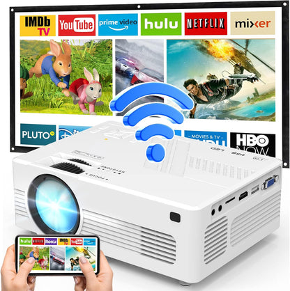 Mini WiFi Projector 1080P Full HD Supported, 7000 Lumen Portable Outdoor Video Projector Compatible with TV Stick Smartphone Tablet HDMI VGA USB, Multimedia Home Movie Theater Projector