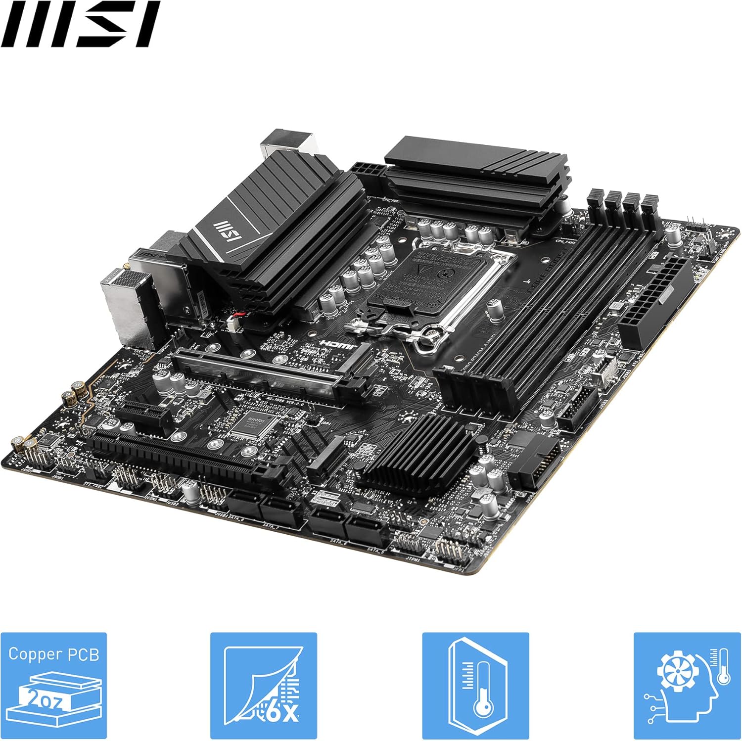 MSI PRO B760M-A WiFi Gaming ProSeries Motherboard, Supports 12th/13th Gen Intel Processors, LGA 1700, Micro-ATX, Wi-Fi 6E, DDR4 - Black - T