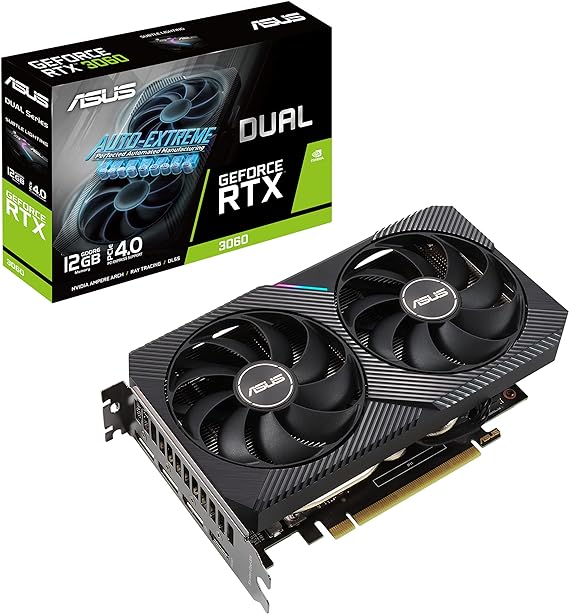 ASUS Dual NVIDIA GeForce RTX 3060 V2 OC Edition 12GB GDDR6 Gaming Graphics Card (PCIe 4.0, 12GB GDDR6 Memory, HDMI 2.1, DisplayPort 1.4a, 2-Slot Design, Axial-tech Fan Design, 0dB Technology)