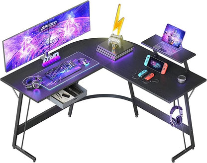 CubiCubi Gaming L-Shaped Desk Computer Corner Desk, 50.8" Home Office Gaming Desk, Office Writing Study Workstation with Large Monitor Stand, Space-Saving, Easy to Assemble