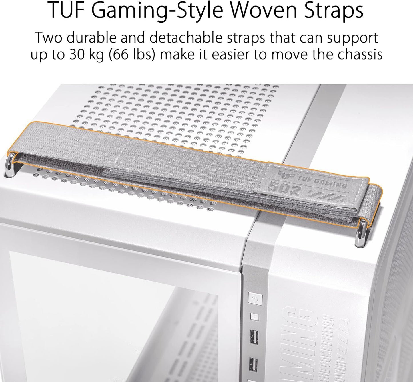 ASUS TUF Gaming GT502 White ATX Mid-Tower Computer Case,Front Panel RGB Button,USB 3.2 Type-C,2x USB 3.0 Ports,Tool-free Side Panel,ARGB Hub, 360mm and 280mm Radiator compatible, Fabric Handle on top. - T