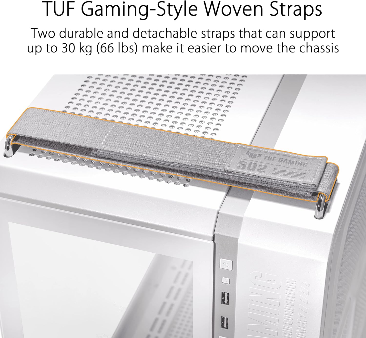 ASUS TUF Gaming GT502 White ATX Mid-Tower Computer Case,Front Panel RGB Button,USB 3.2 Type-C,2x USB 3.0 Ports,Tool-free Side Panel,ARGB Hub, 360mm and 280mm Radiator compatible, Fabric Handle on top. - T