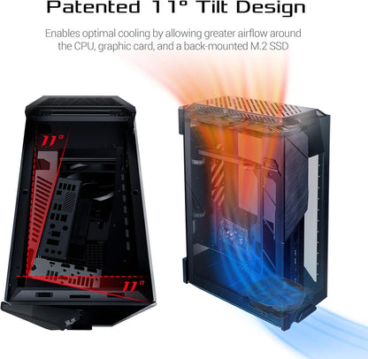 ASUS ROG Z11 Mini-ITX/DTX Mid-Tower PC Gaming Case with Patented 11° Tilt Design, Compatible with ATX Power Supply or a 3-Slot Graphics, Tempered-glass Panels, Front I/O USB 3.2 Gen 2 Type-C, Two USB 3.2 Gen 1 Type-A and ARGB Control Button