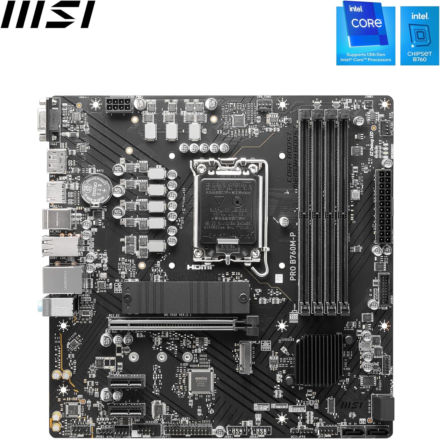 MSI PRO B760M-P Motherboard, Micro-ATX - Supports 12th and 13th Gen Intel Core Processors, LGA 1700 - DDR5 Memory Boost 6800+MHz/OC, PCIe 4.0 x16 Slot, M.2 Gen4 Slots - T