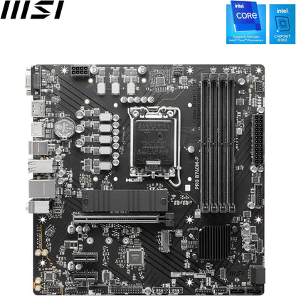 MSI PRO B760M-P Motherboard, Micro-ATX - Supports 12th and 13th Gen Intel Core Processors, LGA 1700 - DDR5 Memory Boost 6800+MHz/OC, PCIe 4.0 x16 Slot, M.2 Gen4 Slots - T