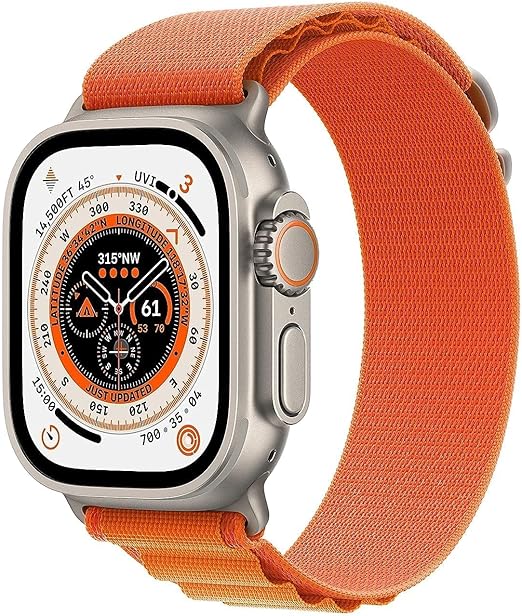 New Apple Watch Ultra GPS + Cellular, 49mm Titanium Case With Orange Alpine Loop - Medium, USB