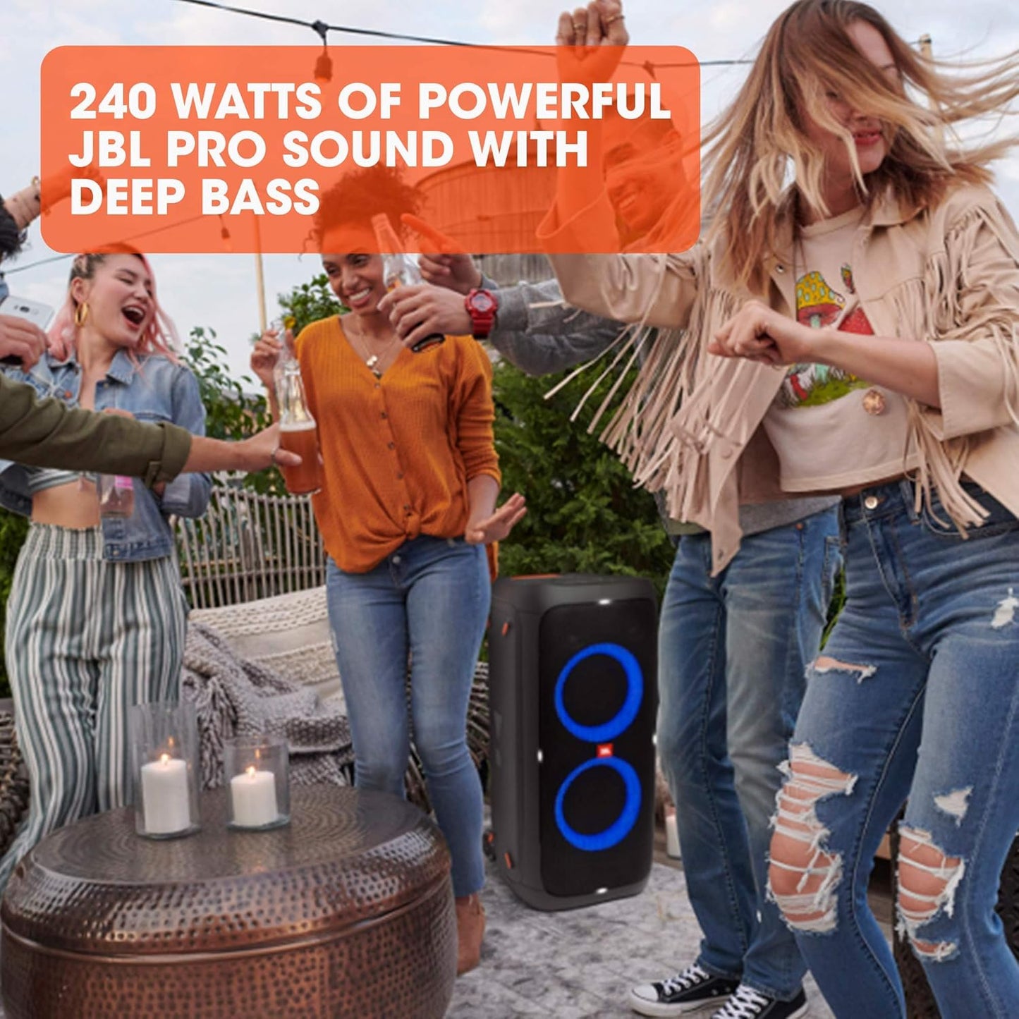 JBL Partybox310 Portable party speaker with dazzling lights and powerful JBL Pro Sound, Black, Wi-Fi