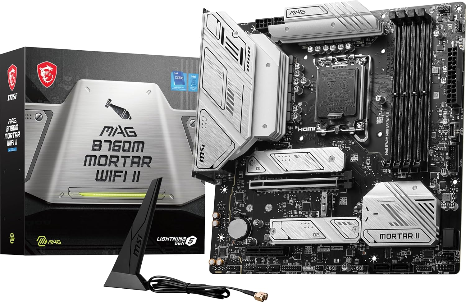 MSI MAG B760M Mortar WiFi II Gaming Motherboard (Supports 12th/13th/14th Gen Intel Processors, LGA 1700, DDR5, PCIe 5.0, M.2, 2.5Gbps LAN, USB 3.2 Gen2, Wi-Fi 6E, mATX) - T