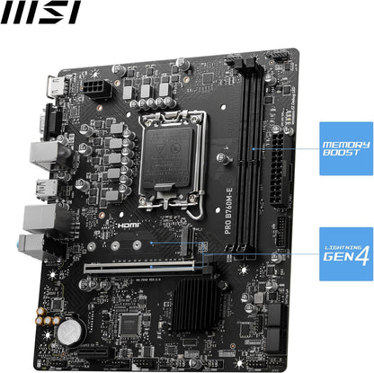 MSI PRO B760M-E Motherboard, Micro-ATX - Supports Intel 12th & 13th Gen Core Processors, LGA 1700 - DDR5 Memory Boost 5600MHz, PCIe 4.0 x16 Slot, M.2 Gen4 Slot