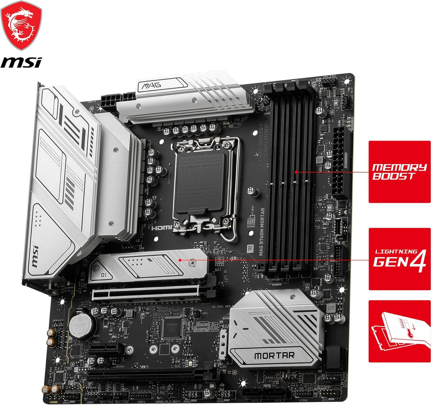 MSI MAG B760M Mortar WiFi Gaming Motherboard, Supports 12th/13th Gen Intel Processors, LGA 1700, DDR5, PCIe 5.0, M.2, 2.5Gbps LAN, USB 3.2 Gen2, Wi-Fi 6E, mATX - Black