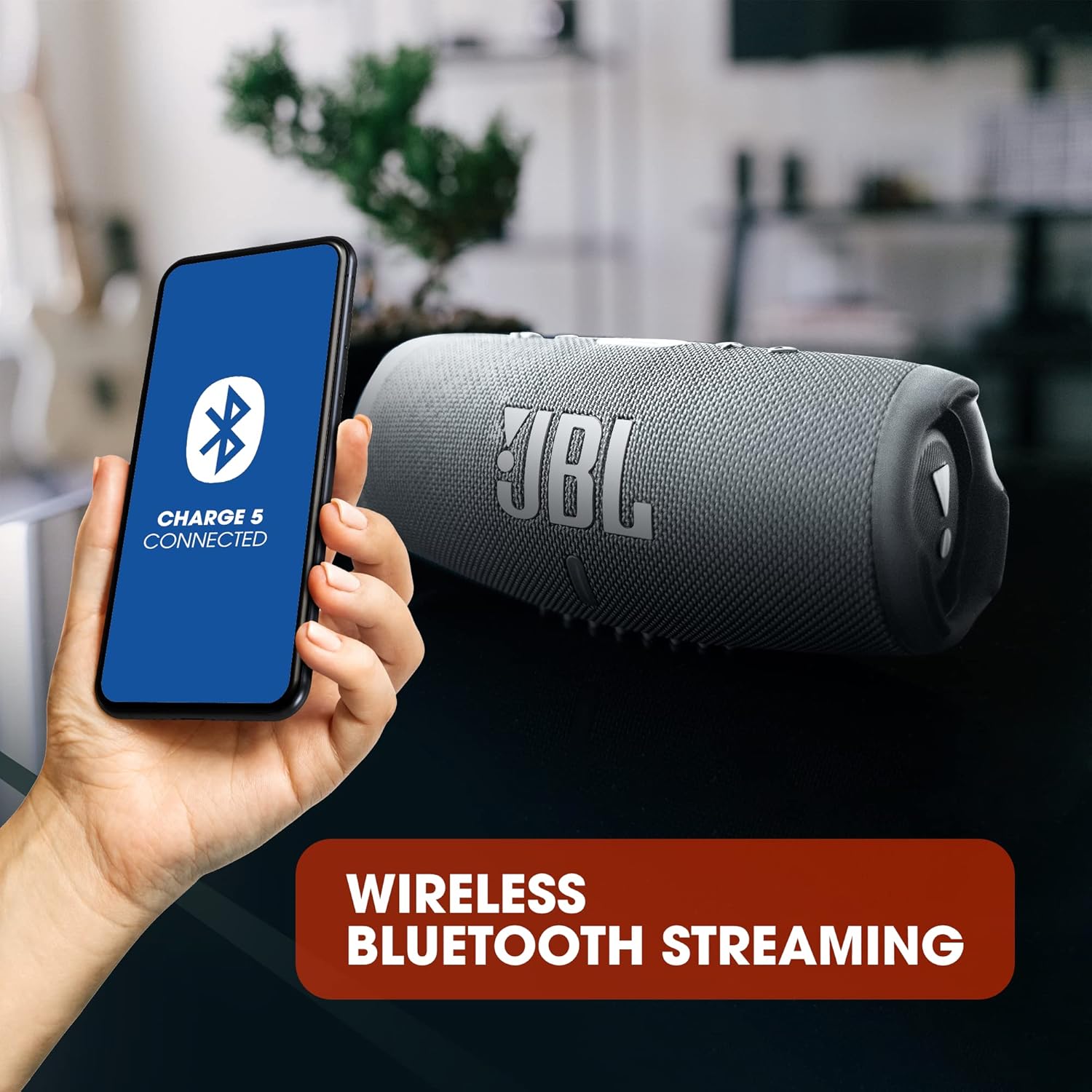 JBL Charge 5 - Portable Bluetooth Speaker with deep bass, IP67 waterproof and dustproof, 20 hours of playtime, built-in powerbank, in gray - T