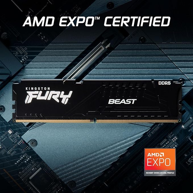 Kingston Fury Beast 16GB DDR5 6000MHz CL36 AMD EXPO and Intel XMP Black Desktop Memory