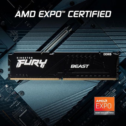 Kingston Fury Beast 16GB DDR5 6000MHz CL36 AMD EXPO and Intel XMP Black Desktop Memory