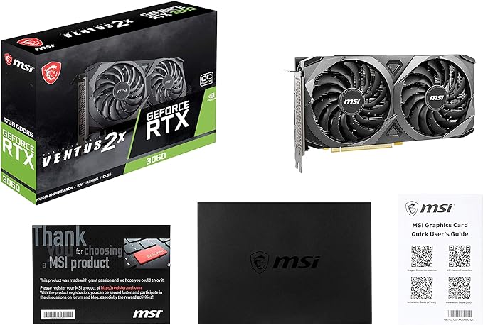 MSI Gaming GeForce RTX 3060 12GB 15 Gbps GDRR6 192-Bit HDMI/DP PCIe 4 Torx Twin Fan Ampere OC Graphics Card (RTX 3060 Ventus 2X 12G OC)