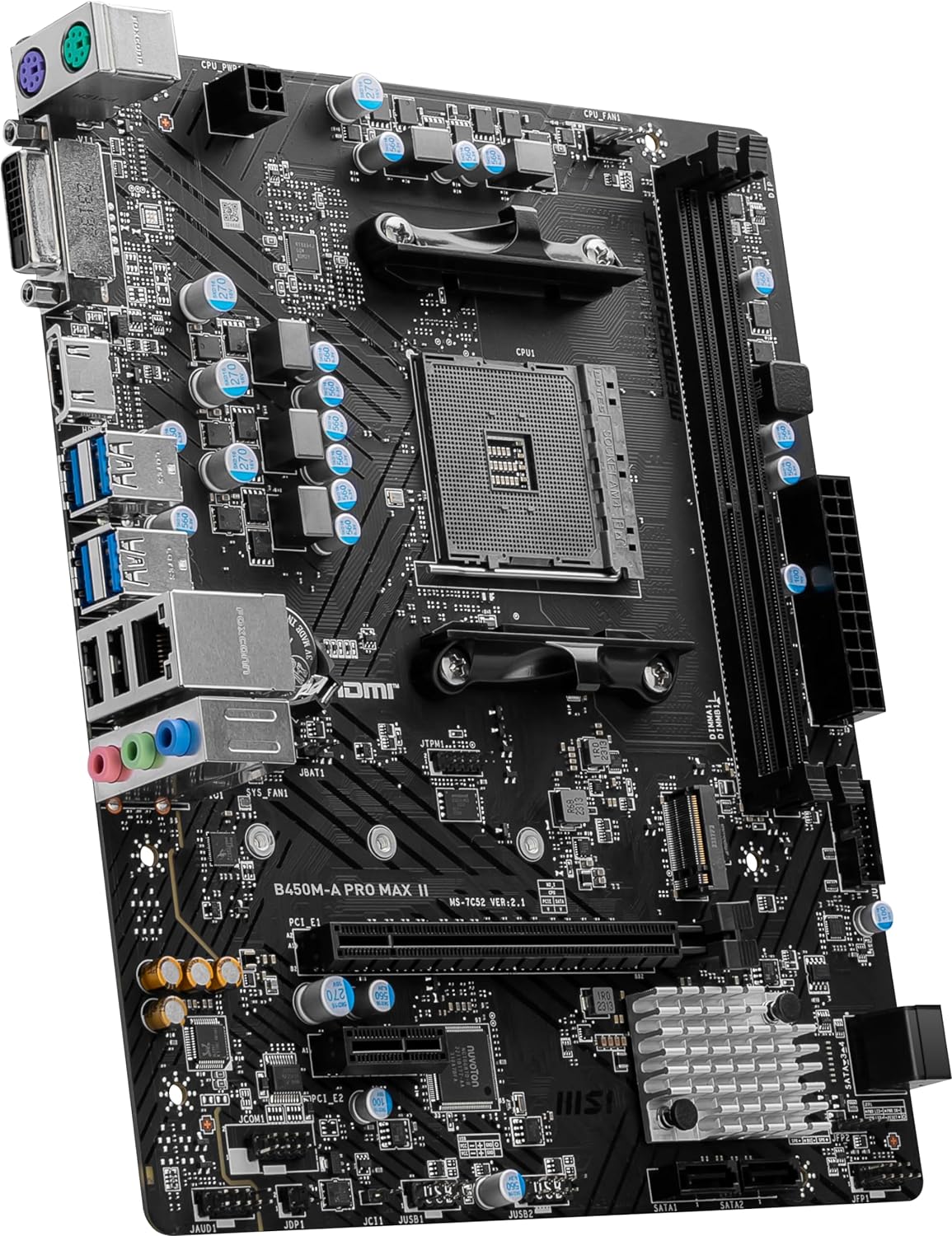 MSI B450M-A PRO MAX II ProSeries Motherboard (mATX, Supports AMD 5000/4000/3000/2000/1000 Series AM4 Processors, M.2, SATA 6G, USB 3.2 Gen 1, DDR4, HDMI/DVI, 2.5Gbps LAN)