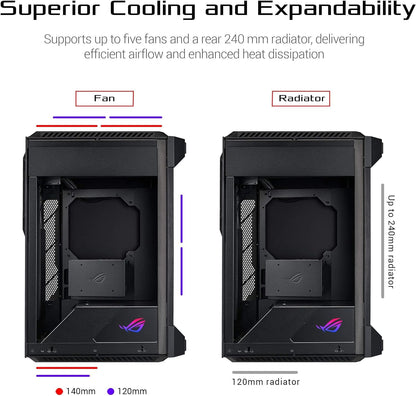 ASUS ROG Z11 Mini-ITX/DTX Mid-Tower PC Gaming Case with Patented 11° Tilt Design, Compatible with ATX Power Supply or a 3-Slot Graphics, Tempered-glass Panels, Front I/O USB 3.2 Gen 2 Type-C, Two USB 3.2 Gen 1 Type-A and ARGB Control Button