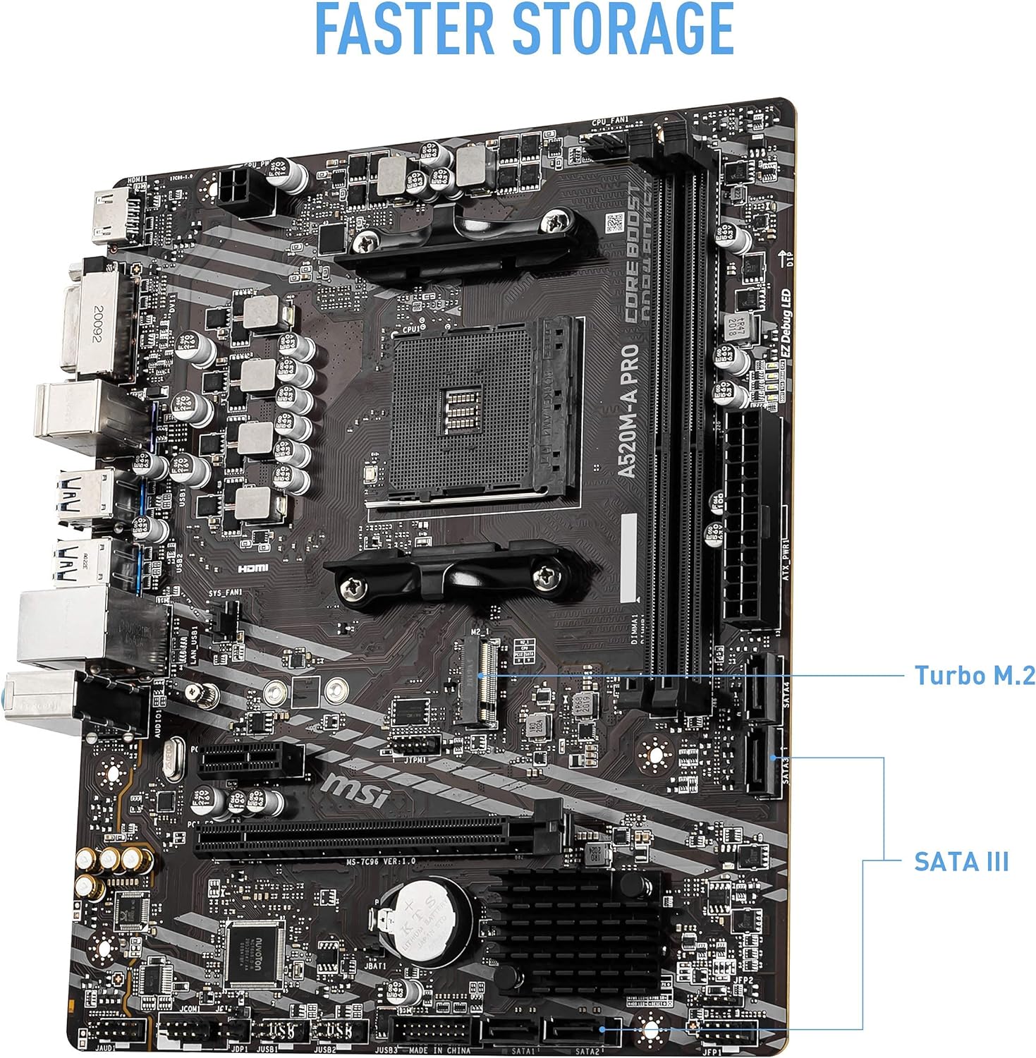 MSI A520M-A PRO Gaming Motherboard (AMD AM4, DDR4, PCIe 4.0, SATA 6Gb/s, Dual M.2, USB 3.2 Gen 1, DVI/HDMI, Micro-ATX) - T