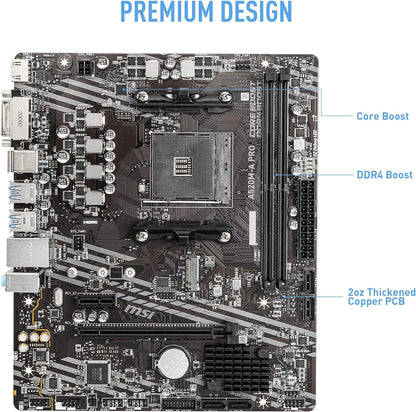 MSI A520M-A PRO Gaming Motherboard (AMD AM4, DDR4, PCIe 4.0, SATA 6Gb/s, Dual M.2, USB 3.2 Gen 1, DVI/HDMI, Micro-ATX) - T